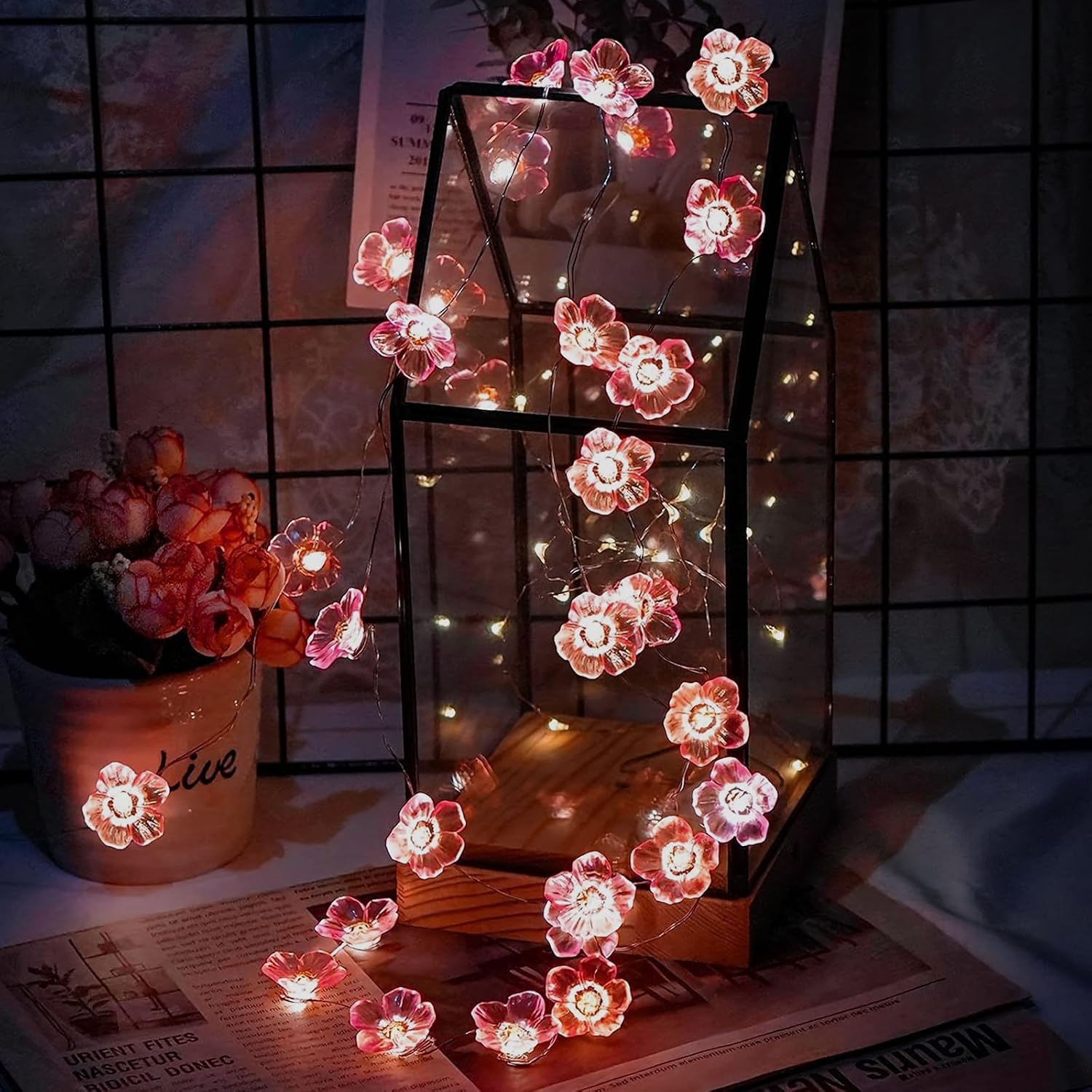 USB & Battery Powered 10ft 30 LED Cherry Blossom String Lights Party Decor | Fairy Pink Floral Lamp Indoor Outdoor Hanging, Mini Fower Garland Decorations for Valentine, Mother's Day, Wedding, Birthday