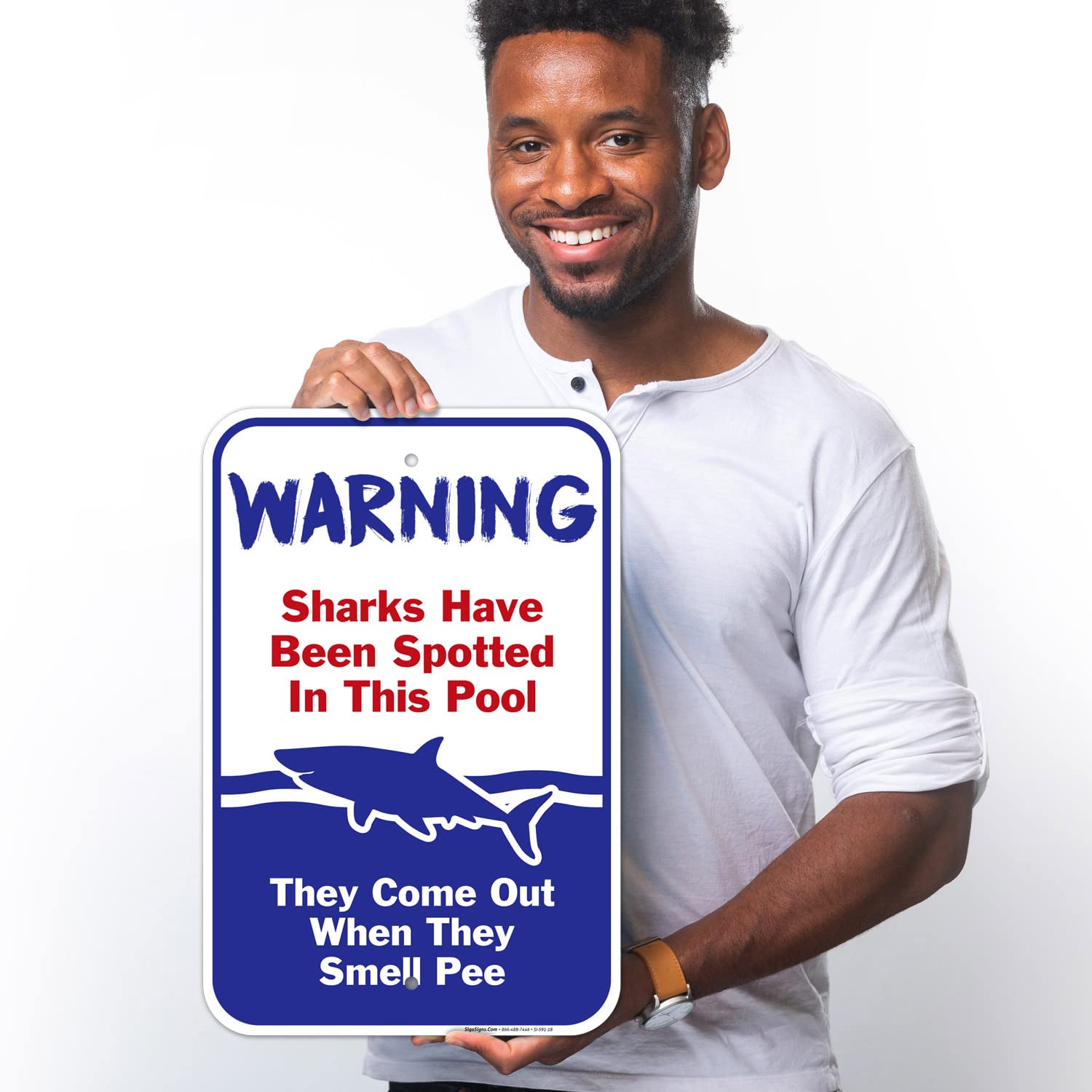 Swimming Pool Sign, Sharks Have Been Spotted in This Pool, Pool Rules, 12x18 Inches, Rust Free .063 Aluminum, Fade Resistant, Made in USA by Sigo Signs