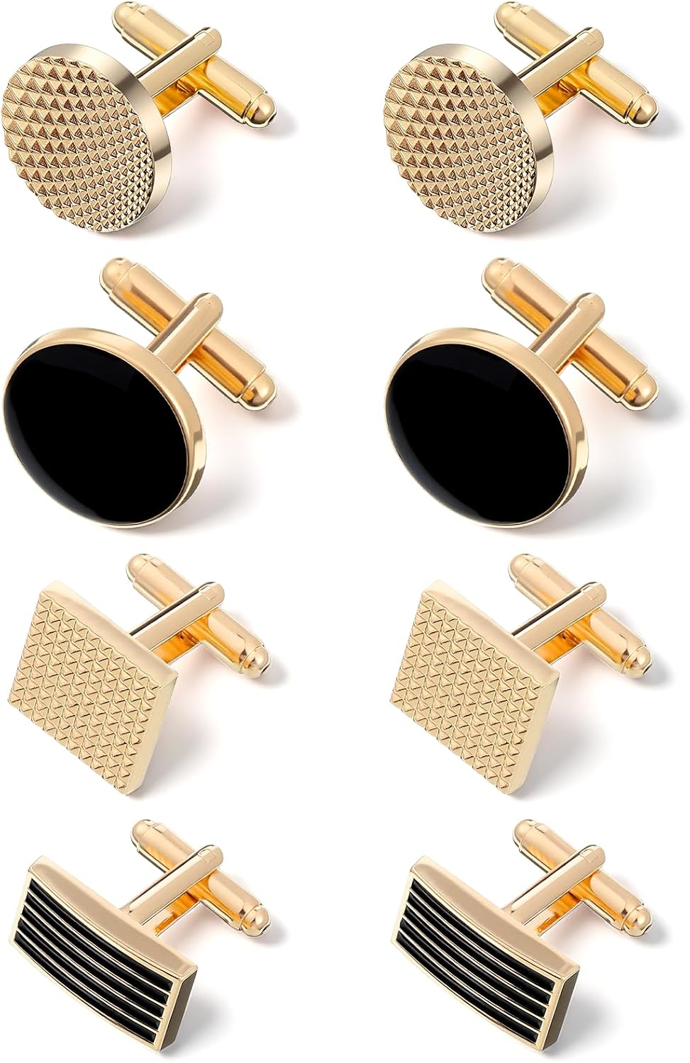 4 Pairs Cufflinks for Men Disc Square Rectangle Cuff Links | Classic Tone Cuff Links, Shirt Suit Men’s Cufflinks, for Business Wedding, Party Jewelry or Accessories