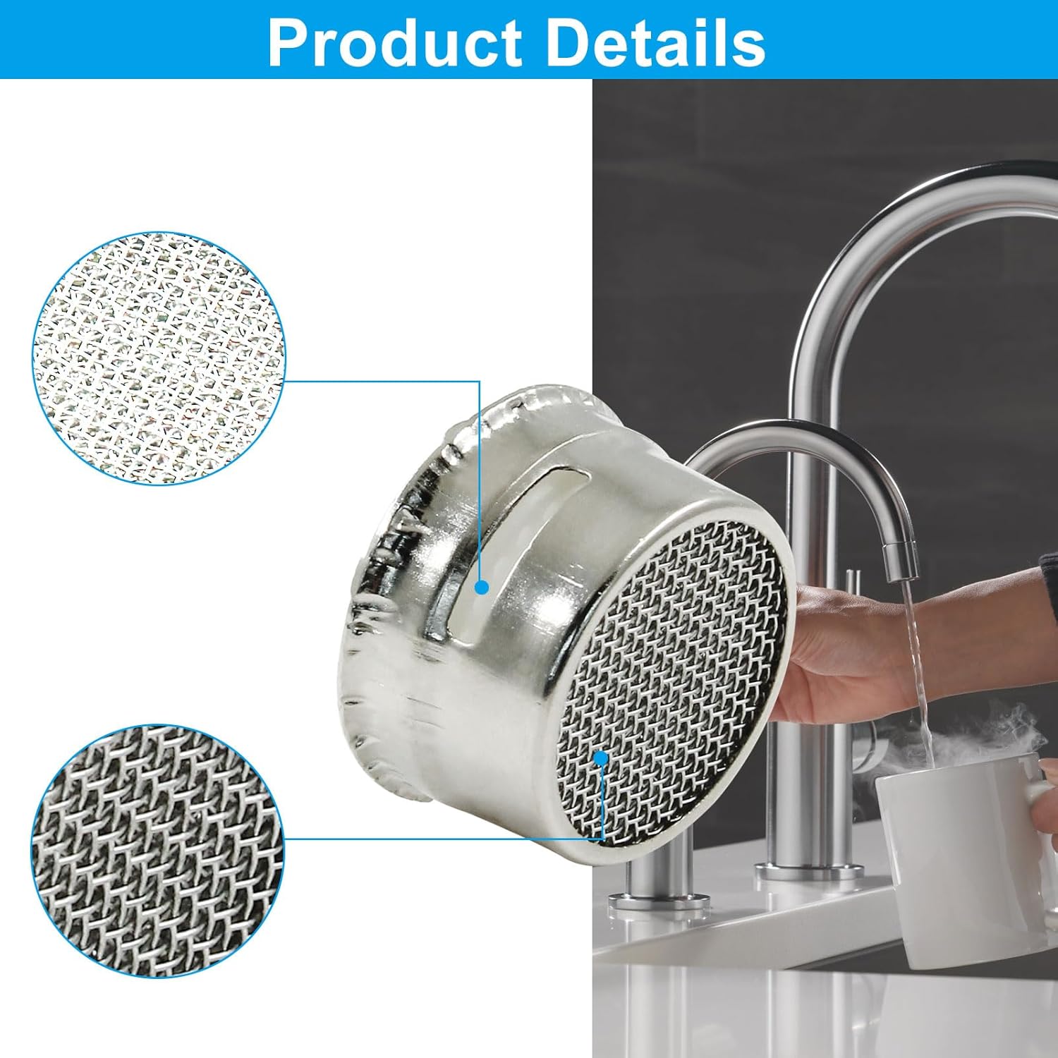 4 Pcs Faucet Aerator, 55/64 Inch Kitchen Sink Aerator Replacement, Stainless steel Bathroom Faucet Aerator Replacement Parts for Sink Faucet