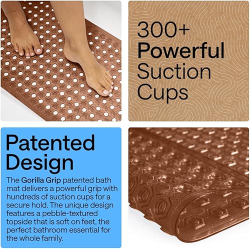 Vista 3 de GORILLA GRIP Alfombrilla para bañera patentada, lavable a máquina, con ventosas y orificios de drenaje para mantener las bañeras limpias, suave