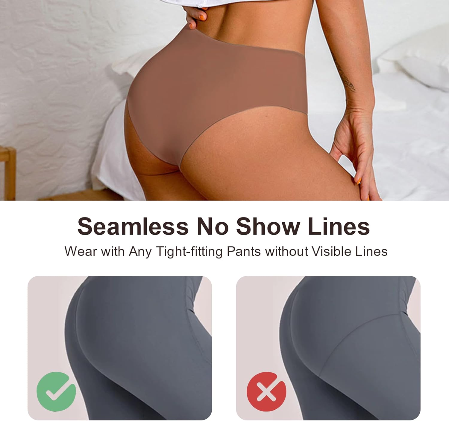 Seamless Underwear for Women High Waisted Underwear for Women Cooling Ice Silk No Show Panties 5 Pack - Image 2