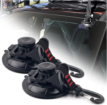 Turcee 2PCS 90mm Heavy Duty Suction Cups Hooks,Multi-Purpose Suction Cup Hooks Heavy Duty for Outdoor Traveling,Strong Suctions Cups Car Camping Accessories for Car Awning/Window/Ceiling
