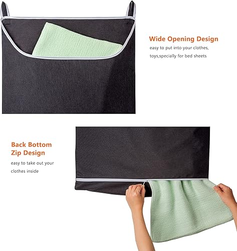 Miniatura 3 de Bolsa Cesta de Ropa Sucia Colgante Negra, Cesta Colgante XL para Puerta con Abertura Grande Bolsa de Almacenamiento de Ropa Sucia Tamaño Grande 36 x