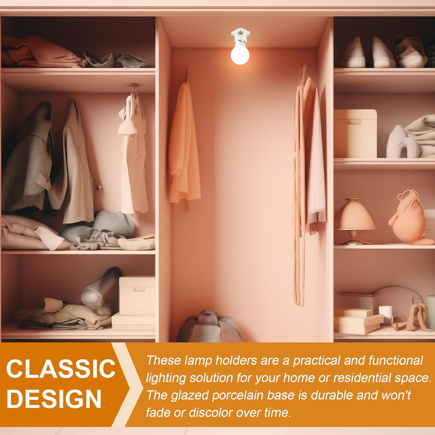 4 Pcs Porcelain Lamp Holder Socket E26/E27 Medium Keyless Threaded Socket with Two Hole Flanged Mounting 660W 250V Medium Base Lampholder Cleat Sockets for Indoor Garage Closet Lighting