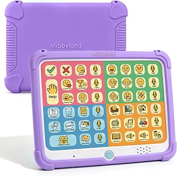 MibbyTalk AAC Device for Autism & Nonverbal Kids and Adults | 32 Preset and 11 Recordable Buttons with Stickers and Silicone Case for Home, School, and Speech Therapy, Purple