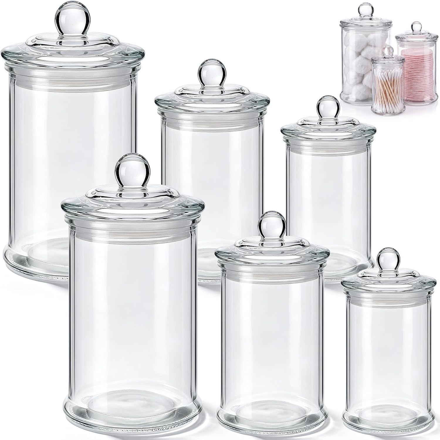 Patelai 2 Sets of 6 Glass Apothecary Jars with Lids, 750 ml, 350 ml, 150ml