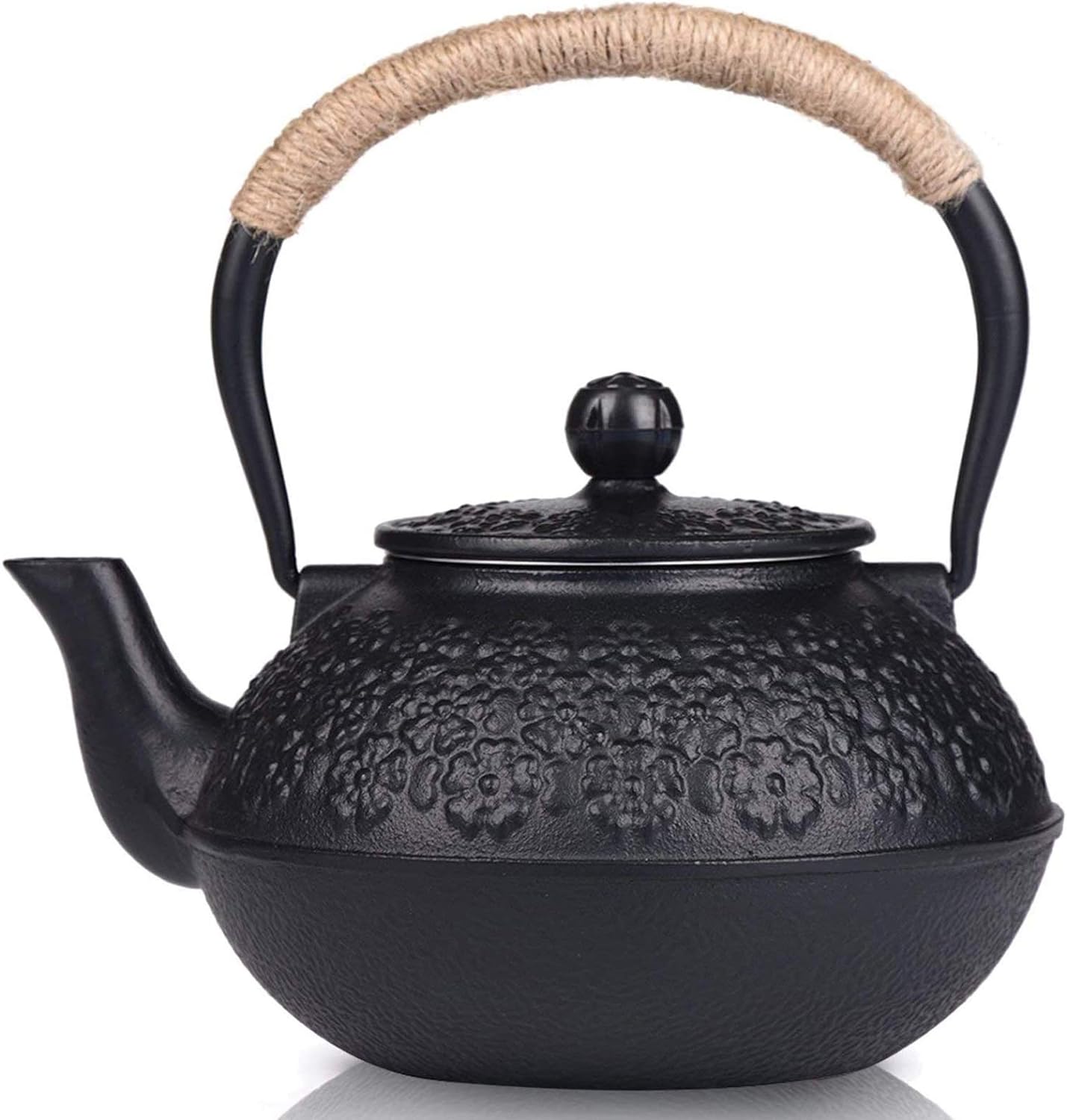 Sotya Cast Iron Teapot, 40oz/1200ml Japanese Tetsubin Tea Pot with Infuser for Loose Leaf and Tea Bags, Tea Kettle Coated with Enameled Interior for Stove Top, Black