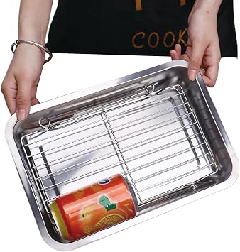 Baking Sheet Pan - Stainless Steel Cooling Rack - Large Parchment Sheet Baking Supplies | Home Apartment Kitchen Grill Oven Cooking BBQ Fruit Vegetable Meat Bread