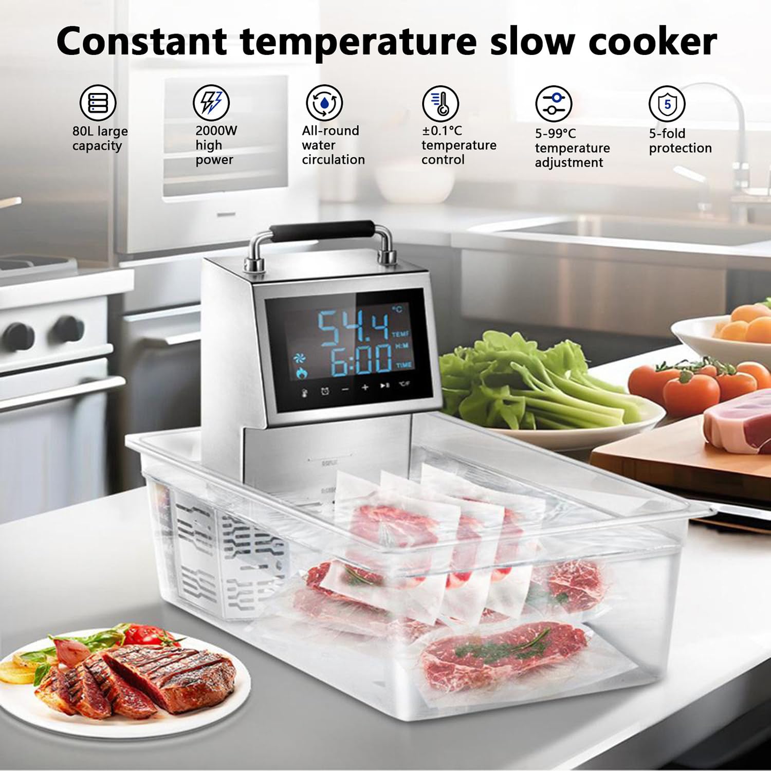 Sous Vide - Circulador de inmersión de precisión con ajuste de tiempo y control de temperatura para una cocción perfecta