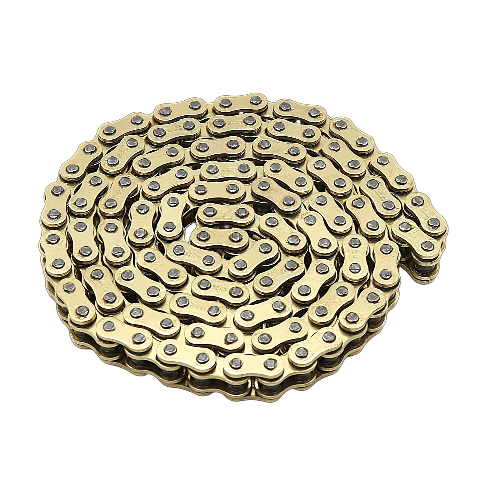 Catena 525 X-Ring per moto, 120 maglie con collegamento Master Link 525H, ad alte prestazioni, resistente, catena di trasmissione in oro per moto, bici, go-kart, mini bici da trail