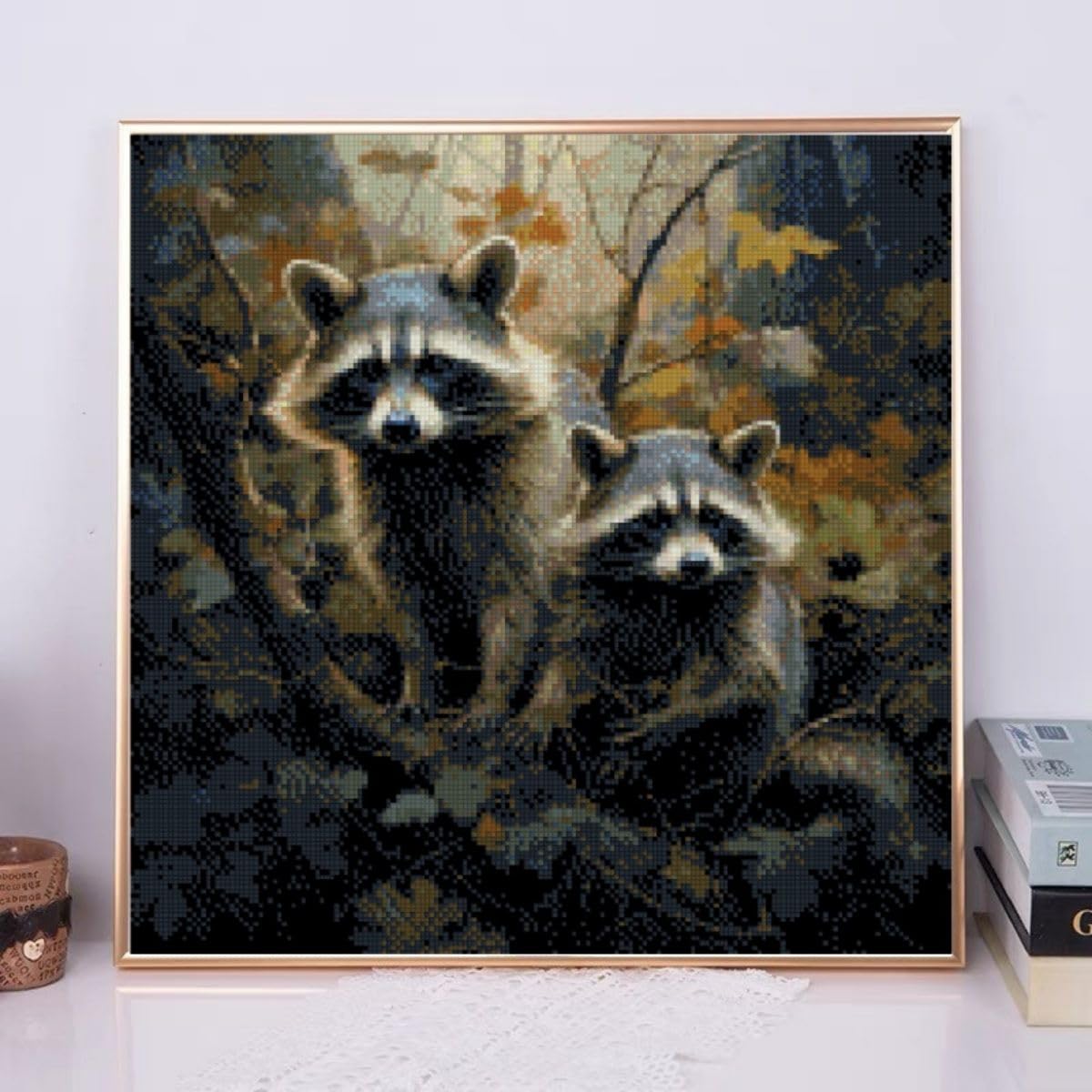 Generic DIY Animal Raccoon on Tree DIY Stamped Cross Stitch Kits for Beginners Easy 11CT Needlepoint Embroidery Counted Cross Stitch Kits Art Craft Wall Decoration and Gift 16x16inch