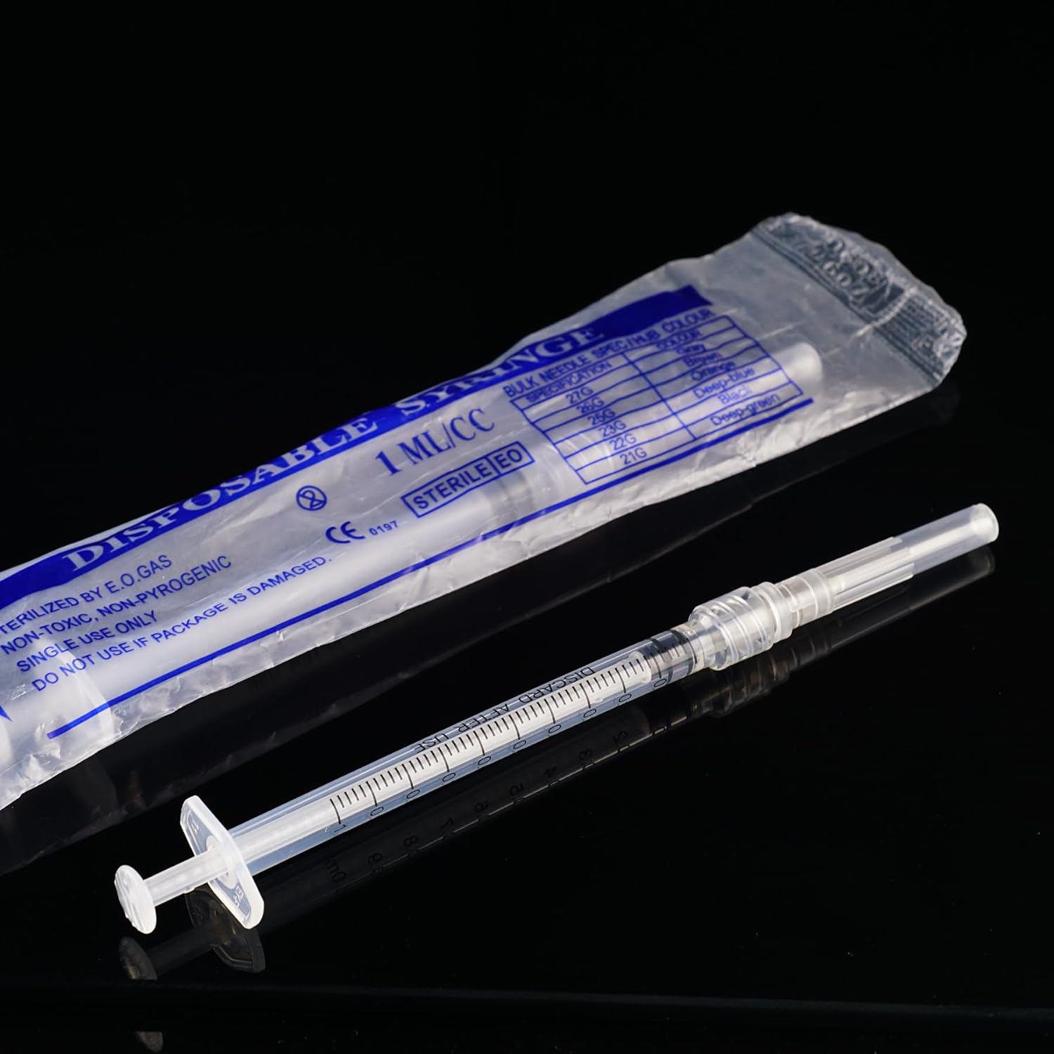 1ml Sterile Syringe with 0.5In 27G Needle (1ml-27G-20Pack), Transparent