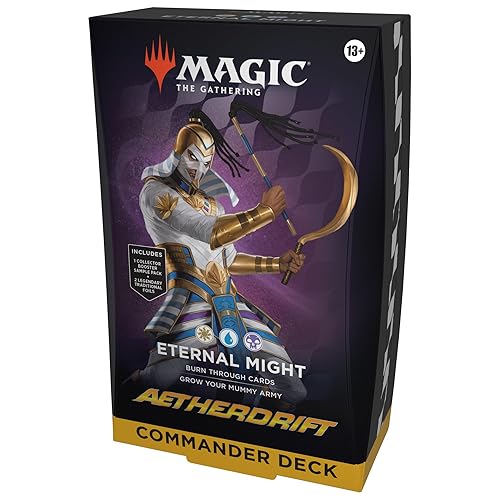 Magic: The Gathering Aetherdrift Commander Deck - Eternal Might (100-Card Deck, 2-Card Collector Booster Sample Pack + Accessories) - White/Blue/Black Deck