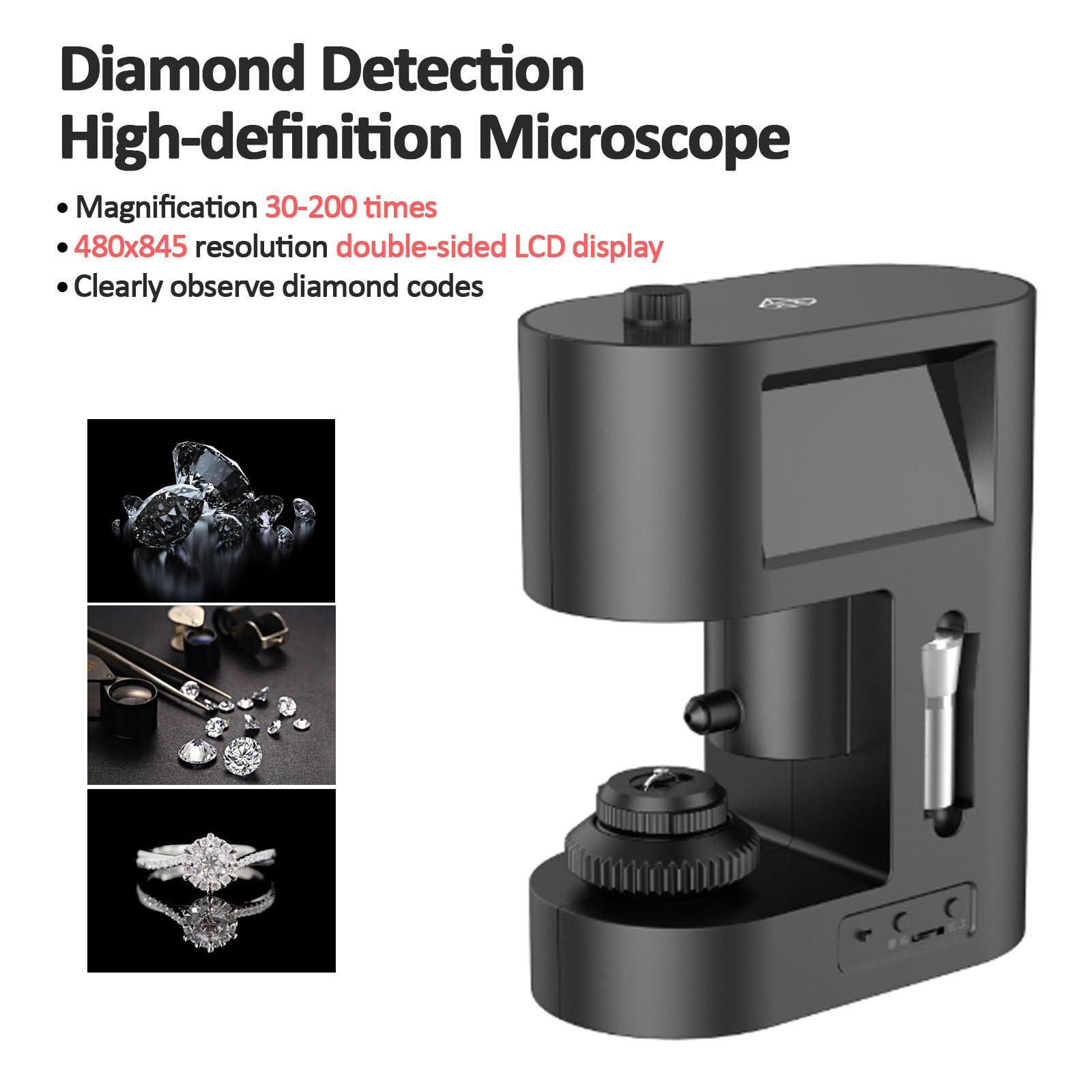 Microscopio digitale per diamanti, visualizzatore LCD bifacciale, kit microscopio biologico per grossisti, strumento di ispezione della cintura diamantata ad alta precisione