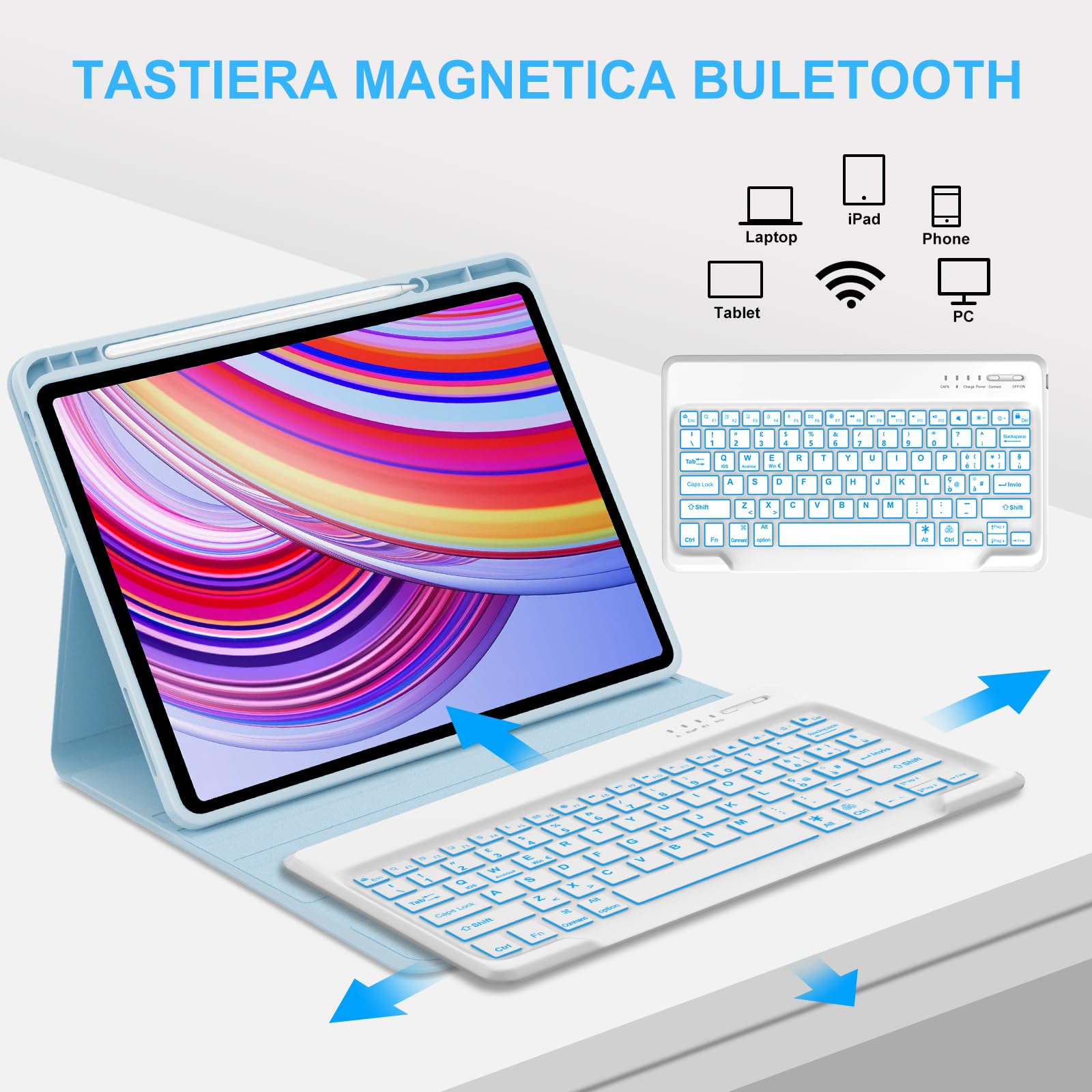 Cover Tastiera per Xiaomi Redmi Pad Pro 12.1/Xiaomi poco pad 12.1 Pollici | Keyboard Magnetico Staccabile, Italiano QWERTY, Custodia Tastiera Senza