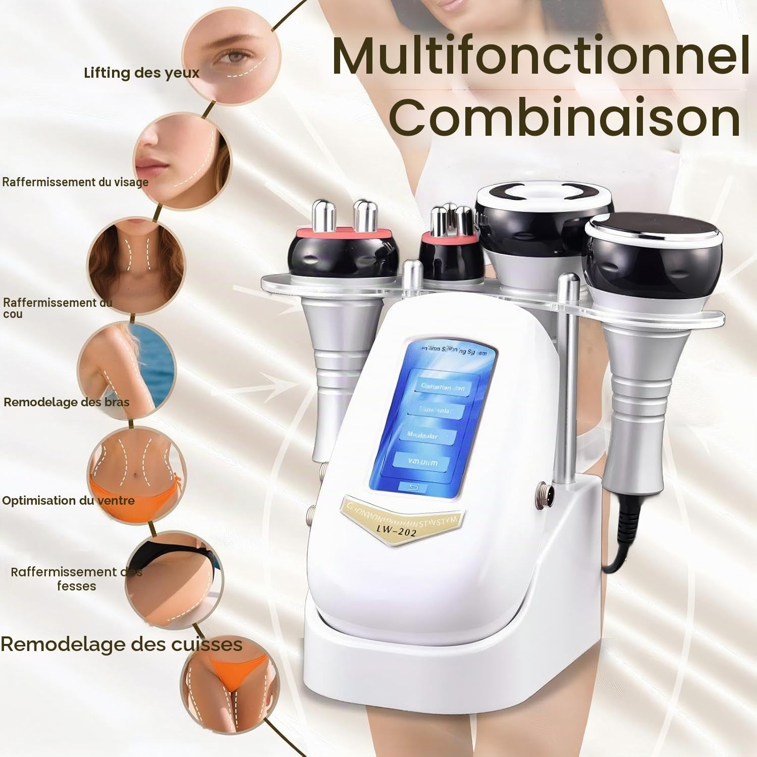 Lipocavitation 4 en 1 pour le corps Radiofréquence RF Appareil a cavitation Pour massage raffermissant