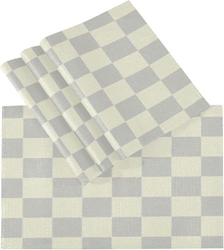 Miniatura 3 de Manteles individuales patrióticos de arpillera a cuadros gris beige a cuadros, juego de tela lavable 6 12 x 18 individuales para mesa de comedor,