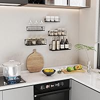 Vista 6 de CRUGLA - Juego de 5 estantes flotantes montados en la pared, estante de almacenamiento colgante negro para baño, cocina, dormitorio, sala de estar