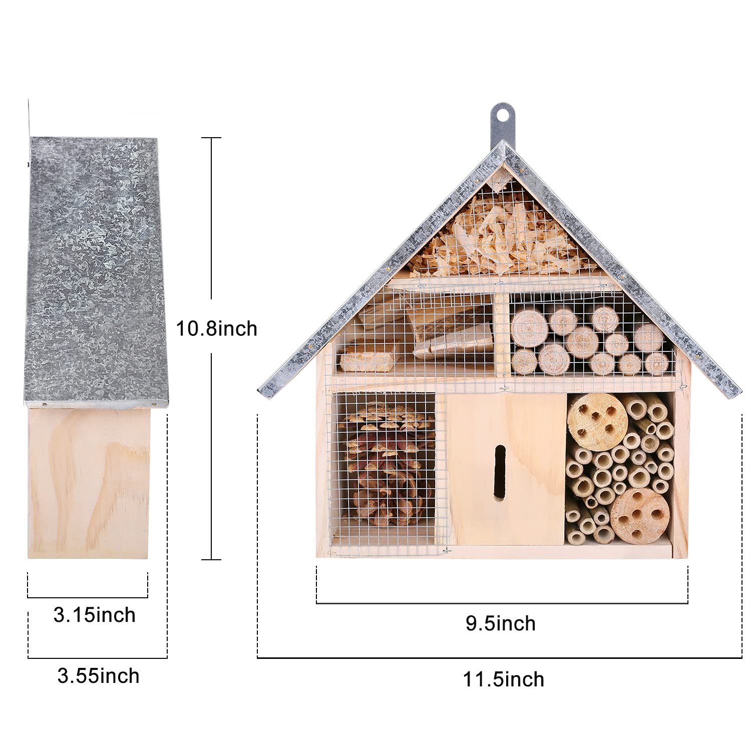 antiai Casetta in legno per insetti, api, farfalle, hotel, un habitat in bambù da appendere all'aperto per coccinelle dal vivo, scatola per api, habitat per farfalle per giardino, 31 x 30 x 9 cm