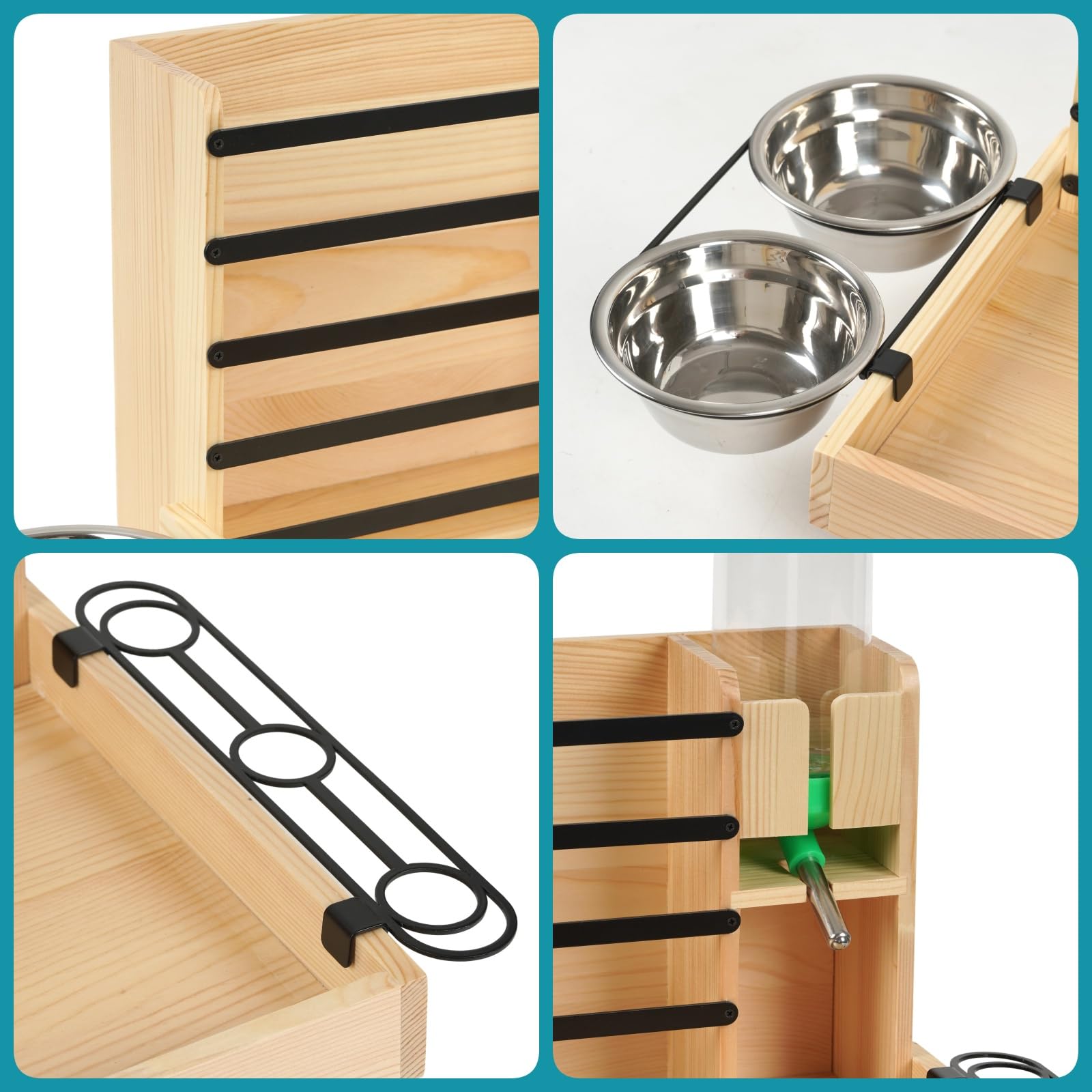 Grand râtelier à foin en bois pour lapin, mangeoire avec gourde, 2 gamelles, support pour carotte et distributeur automatique de nourriture pour lapins nains, cochons d'Inde, hamsters