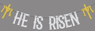 He Is Risen Banner, Easter Religious Resurrection Party Decor,Jesus is Risen Sign,Spring Happy Easter Religious Cross Church Party Decoration Supplies