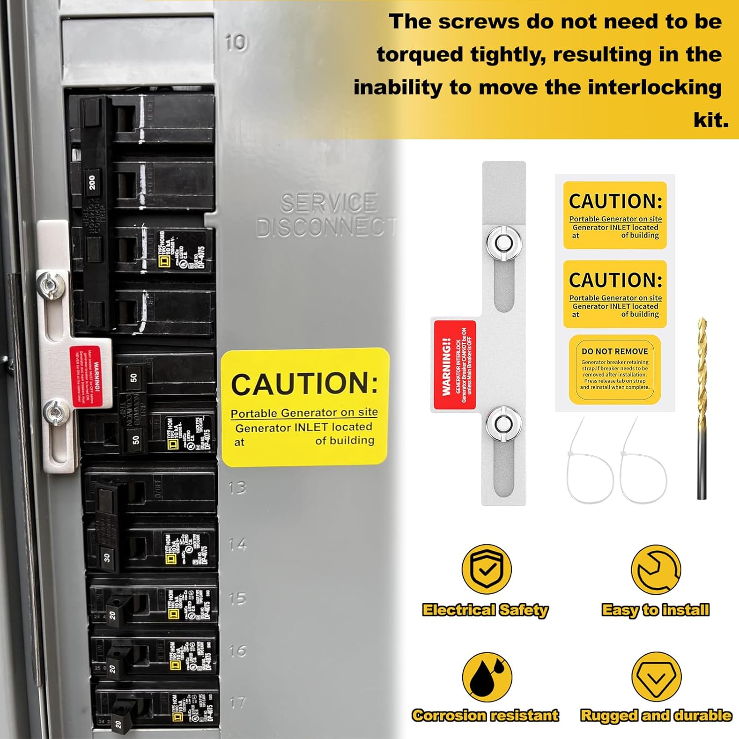 Generator Interlock Kit Compatible for Eaton Cutler Hammer and Square D Homeline Meter Main 150 or 200 amp Breaker, Adjacent Main and Generator Breakers, For Safe Usage of Portable Power During Outage