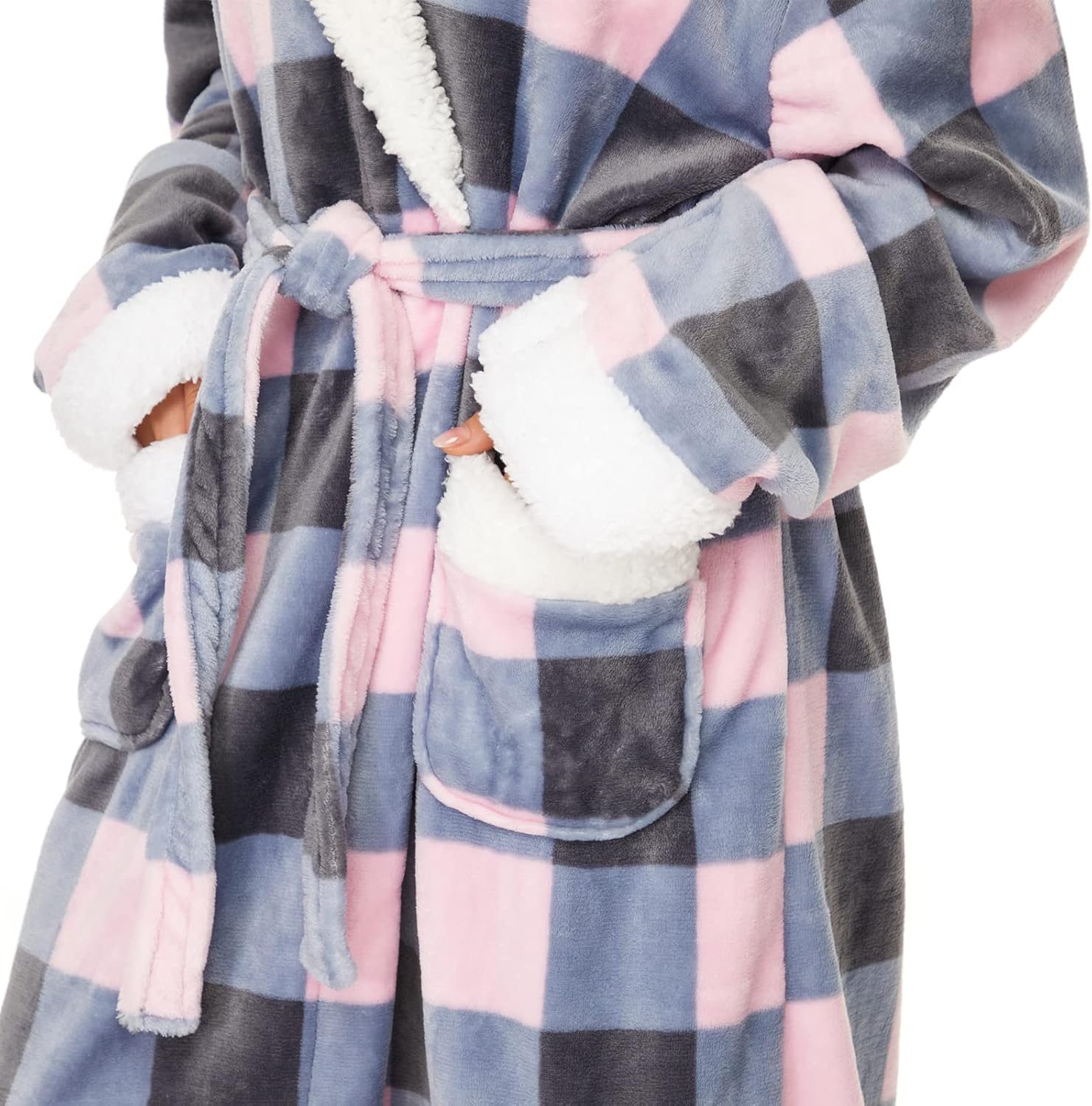 ccko Plush Robes For Women, Fleece Fuzzy Womens Robe,Soft Warm Women's Bathrobe with Hood for Bath Spa Shower House - Image 3