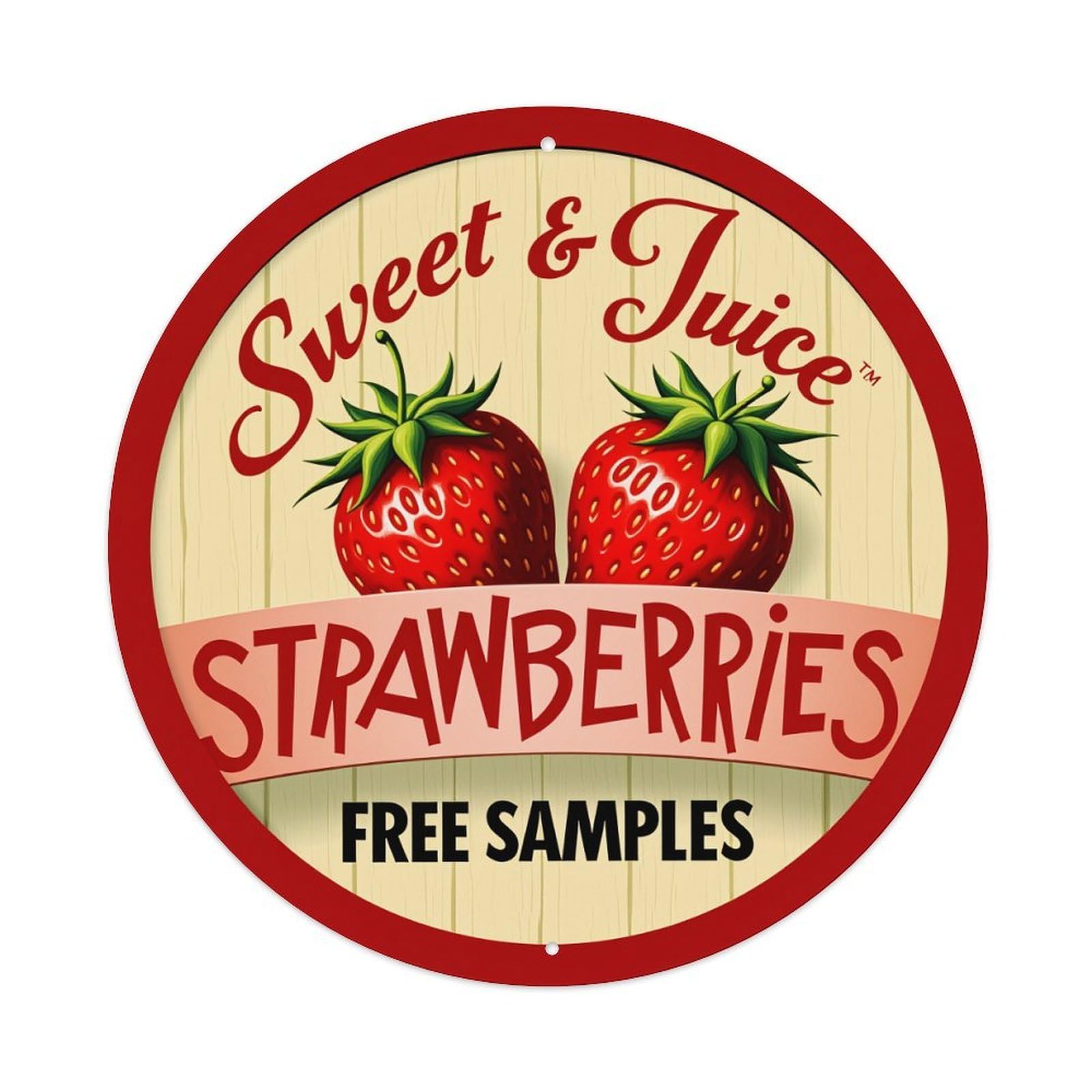 Sweet And Juice Strawberries Free Samples Round Tin Sign Retro Metal Sign for Cafe Bar Pub Home Game Room Gym Club Wall Decoration Vintage Metal Poster 8x8 Inch