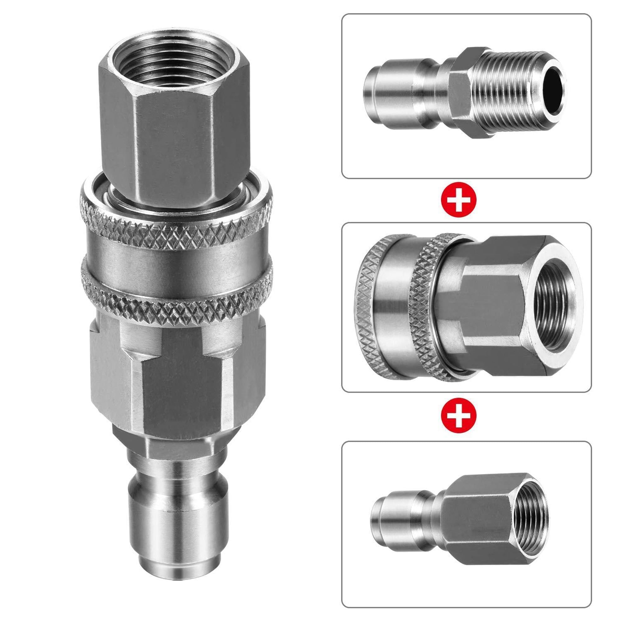 4 accoppiatori per idropulitrice NPT 3/8 a connessione rapida, raccordi in acciaio inox, accoppiatori maschio-femmina, per collegamento rapido e sgancio rapido (3/8)