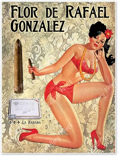 Vista 7 de Juego de cuatro (4) impresiones de cigarros cubanos estilo vintage de viaje, cada uno mide 17 pulgadas de alto x 11 pulgadas de ancho