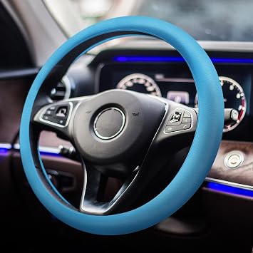 Car Steering Wheel Cover, Anti-Slip Silicone Car Steering Wheel Protector, Auto Steering Cover Universal Fits 12.6-15.7 Inch, Vehicle Interior Accessories for Car SUV Truck Van Sky Blue