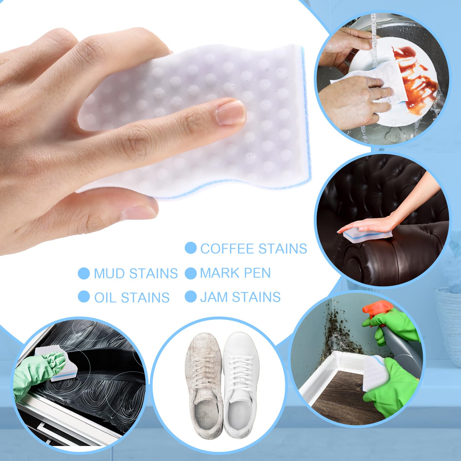 SiliFine Paquete de 60 esponjas de goma extra duraderas, almohadillas de limpieza de melamina de densidad de 3 capas a granel gruesas y duraderas para baño, cocina, suelo, bañera, inodoro, zócalo,