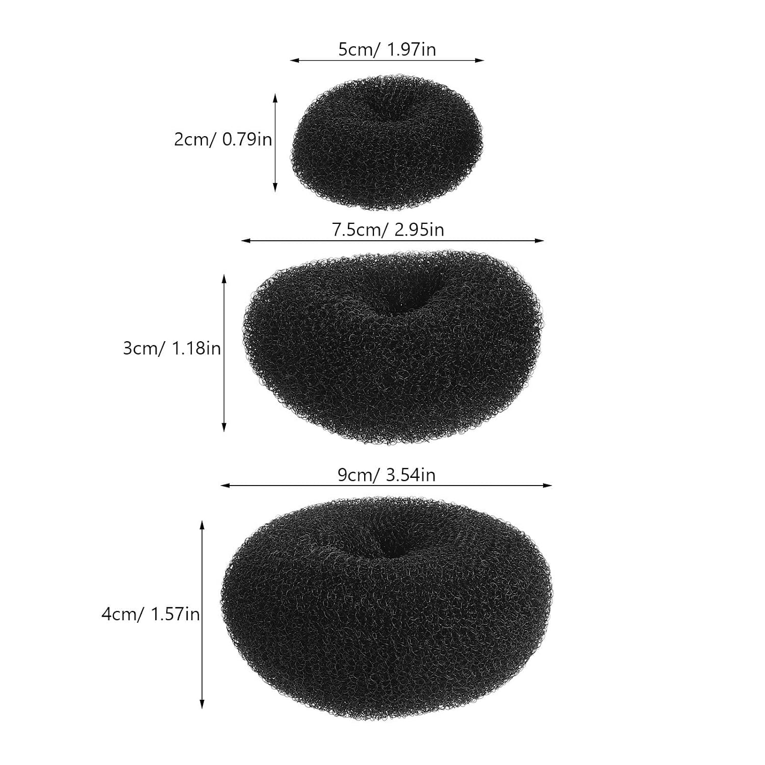 Generic 9pcs Donut Bun Maker Flexible Nylon Hair Styling Donuts In Black Large Medium Small Bun Hair Shapers For Women Messy Maker