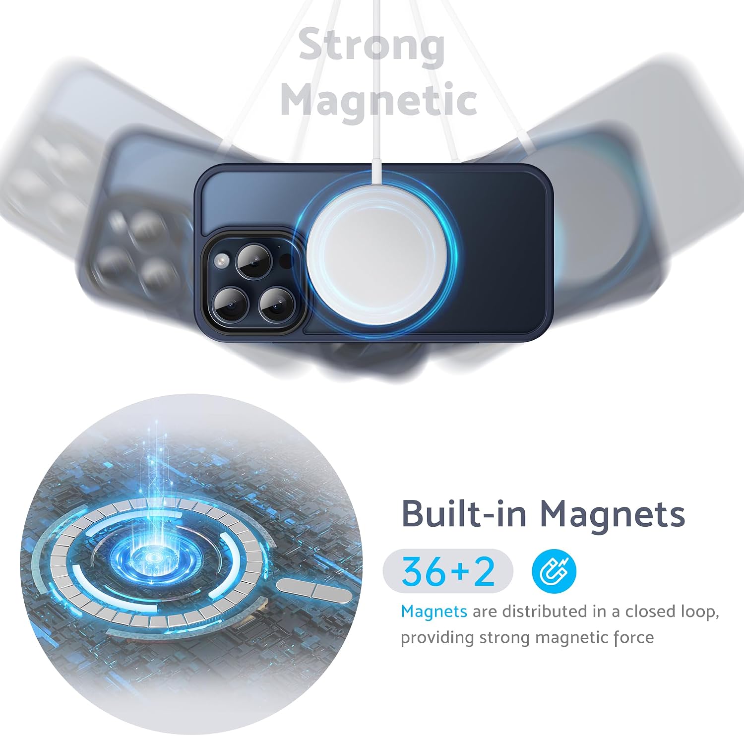 Anqrp Magnetic Shockproof for iPhone 15 Pro Case, [Fit for MagSafe] [Military-Grade Drop Tested] Soft Silicone Slim Anti-Scratch Case for iPhone 15 Pro Case Anti-Fingerprint,Blue image 2