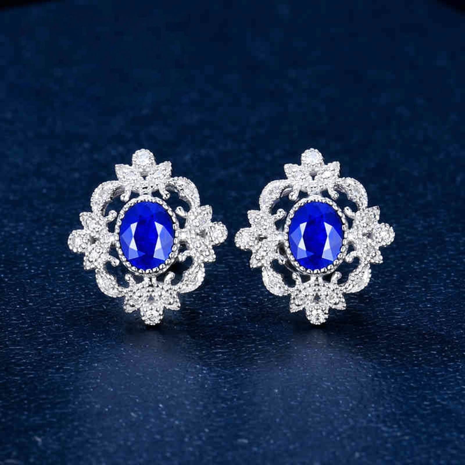 Pendientes colgantes de oro real de 18 quilates de oro blanco 750 de 0,84 quilates, diseño de zafiro con diseño hueco de diamante, oro de 18 quilates, colección de oro auténtico, Oro blanco de