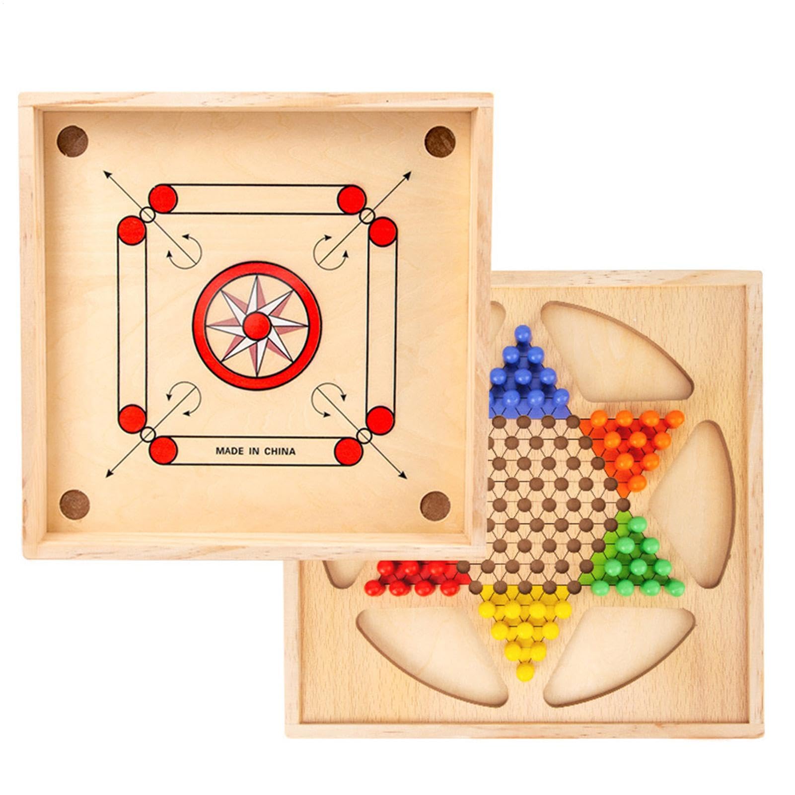 Carroms Game, Wooden Classic Strike Game, Coin-Included Set, 30.8cm/12.12inches, Portable Outside, Family Fun, Smooth Carroms Board for Indoor Entertainment