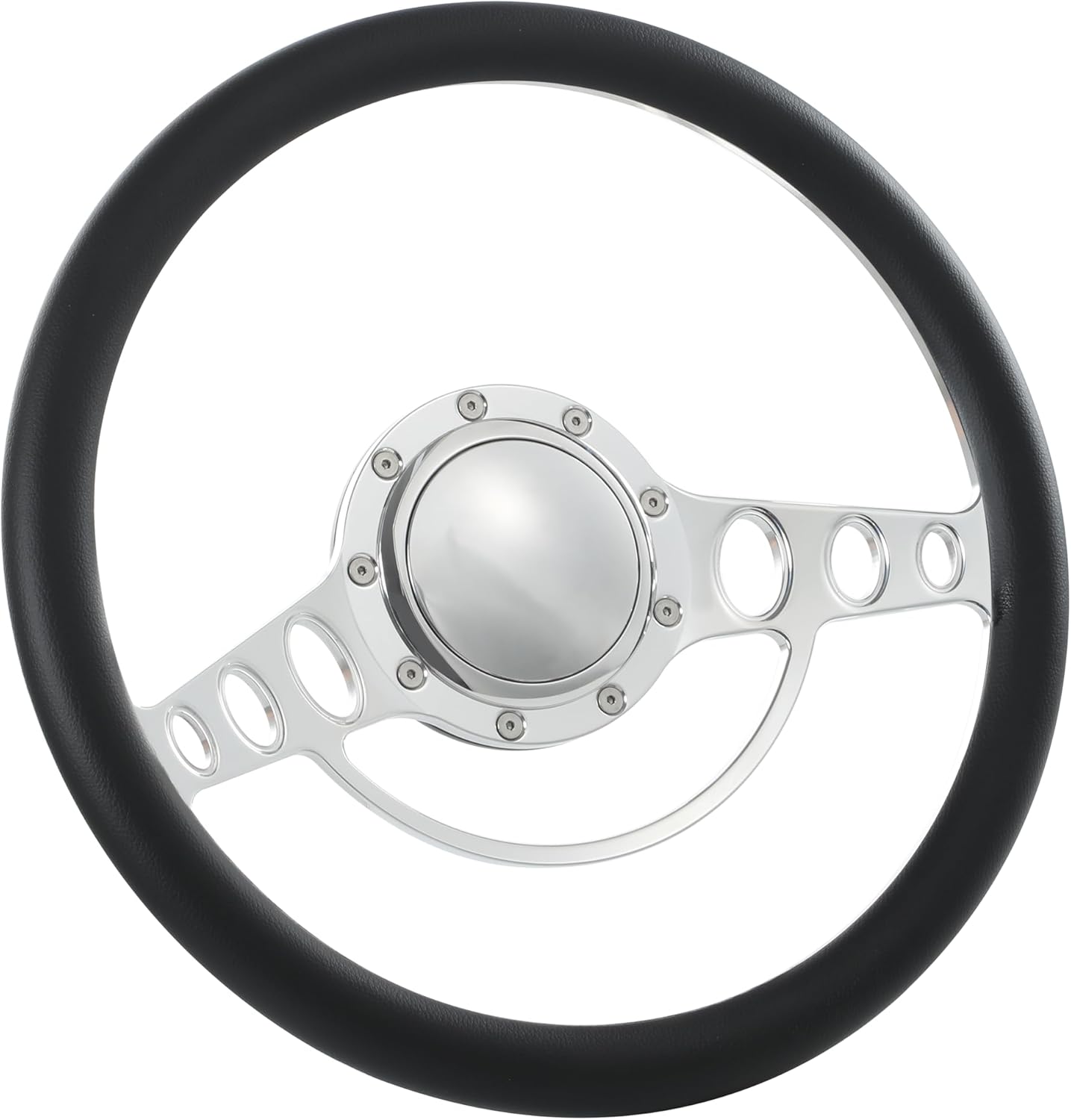 Flashpower 14'' Billet Half Wrap 9 Bolts Steering Wheel with 2'' Dish and Horn Button (Black)