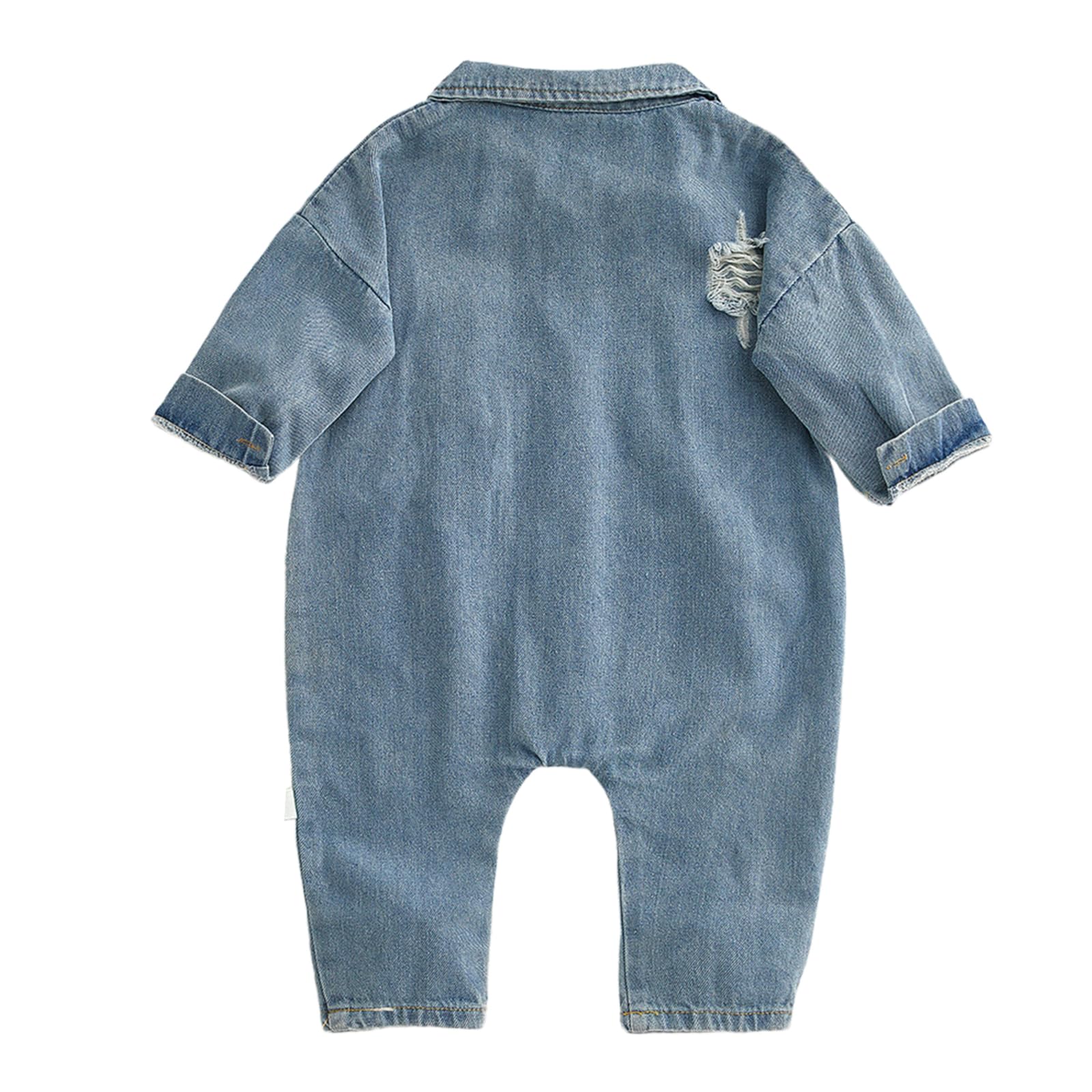 Pagliaccetti Denim da Neonato Bambino Tutine Jeans con Risvolto Bimbo a Manica Lunga