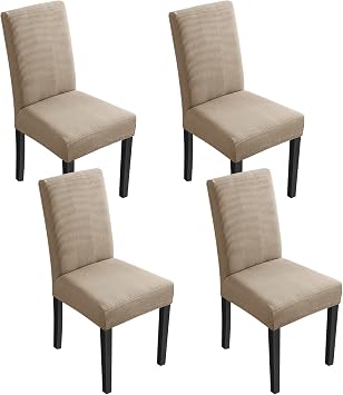 ELECLAND Beige Dining Chair Covers, Stretch Removable Washable Dining Chair Slipcovers, Dining Seat Covers Chair Protector for Home Decorations Beige, Set of 4