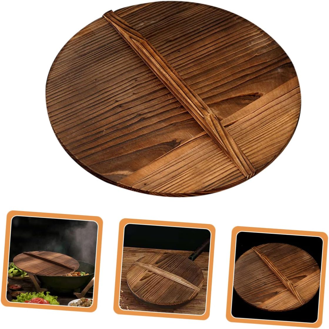 14 Inch Old-Style Iron Pot Lid with Wooden Handle Carbonized Wok Cover for Kitchen Cooking Anti-Splash and Storage Cap