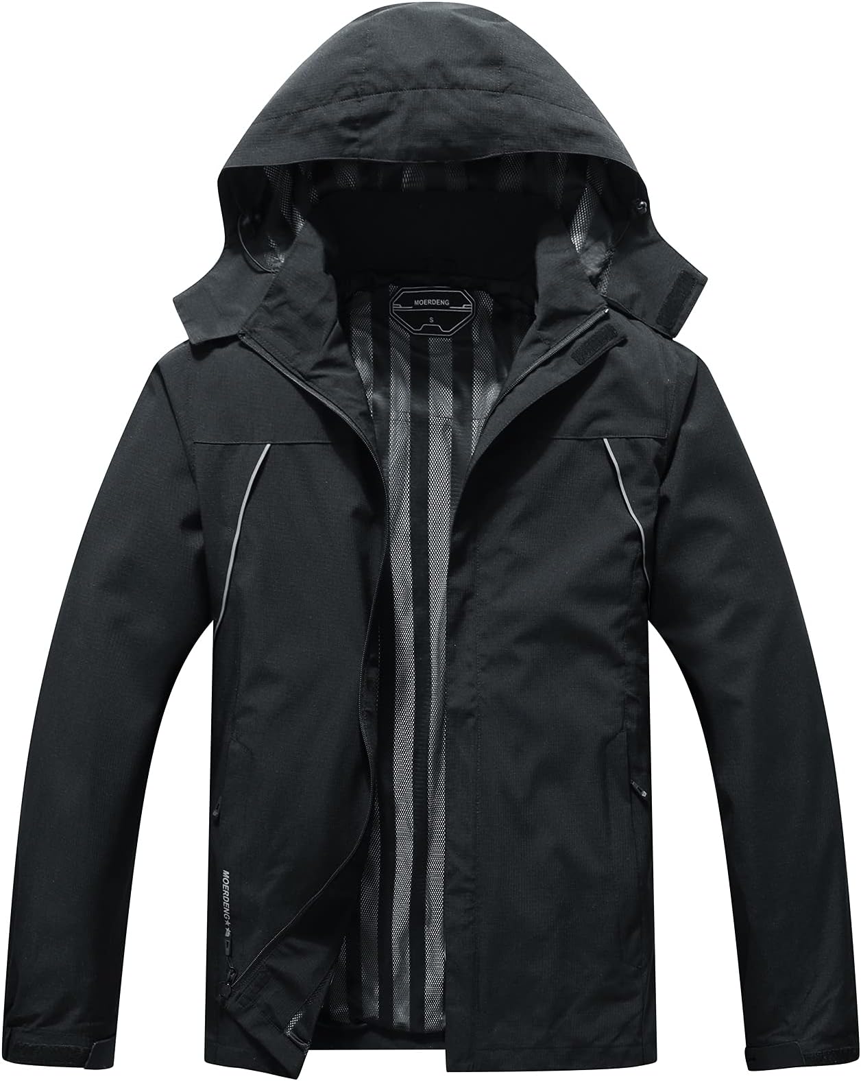 MOERDENG Men's Waterproof Rain Jacket Outdoor Lightweight Softshell Raincoat for Hiking Travel