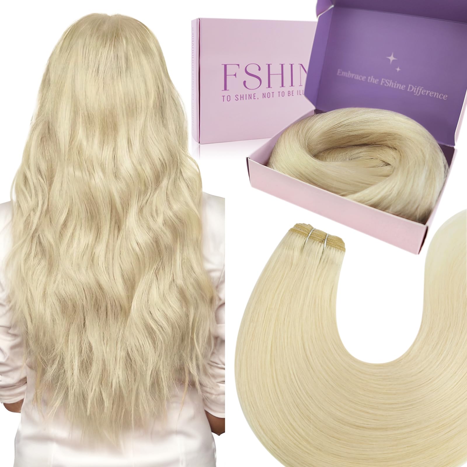 fshine Estensioni Di Trama Dei Capelli Umani 60cm Estensioni Di Trama Dei Capelli Umani Cucite Estensioni Umani Lisci Biondo Platino Estensioni Di Capelli Brasiliani Remy Umani Pacchetti,100.0 grams