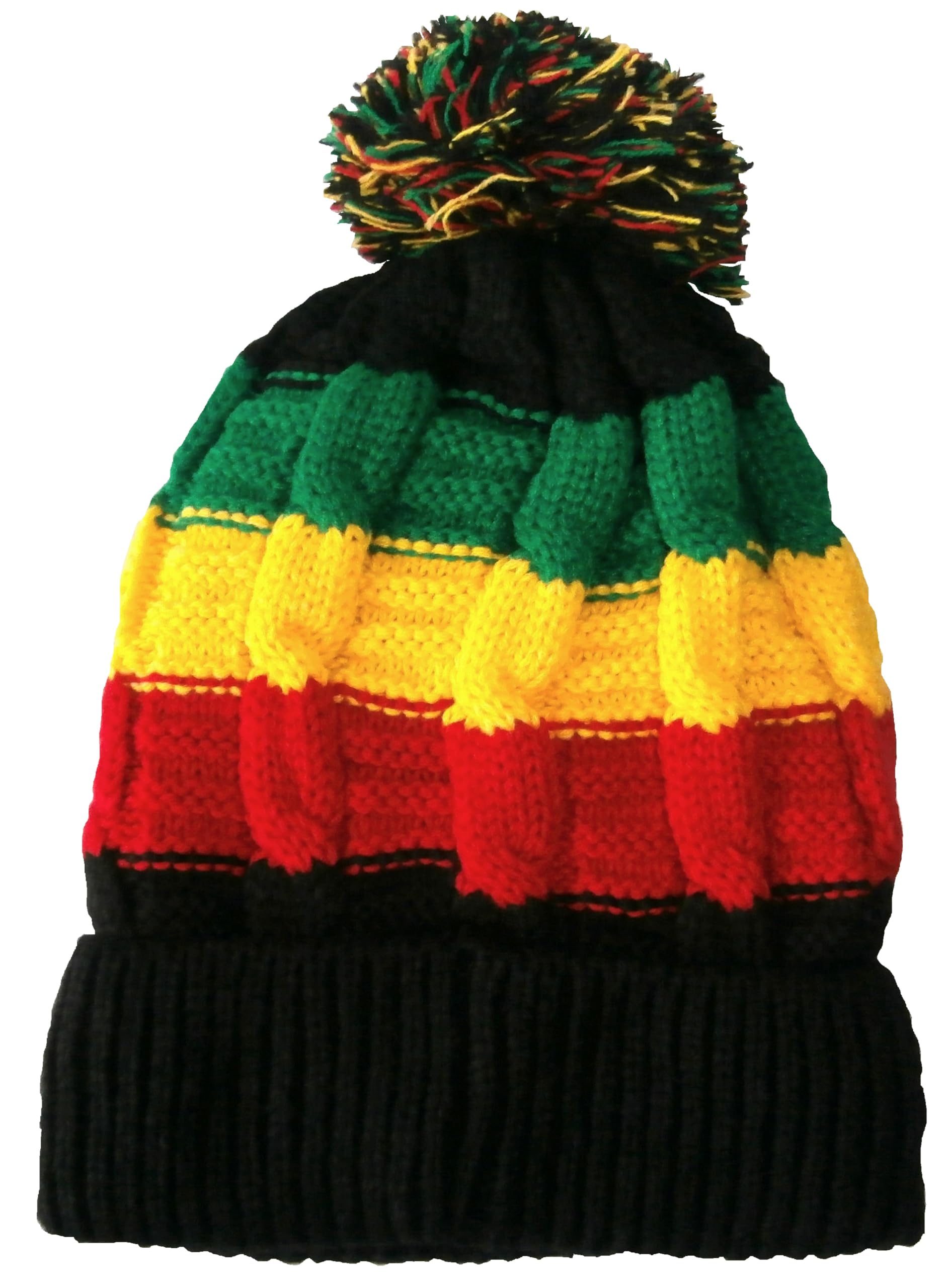 MZ Beanie Bobble Hat Rasta Colours one Size Ski Hat Slouch Reggae Hat
