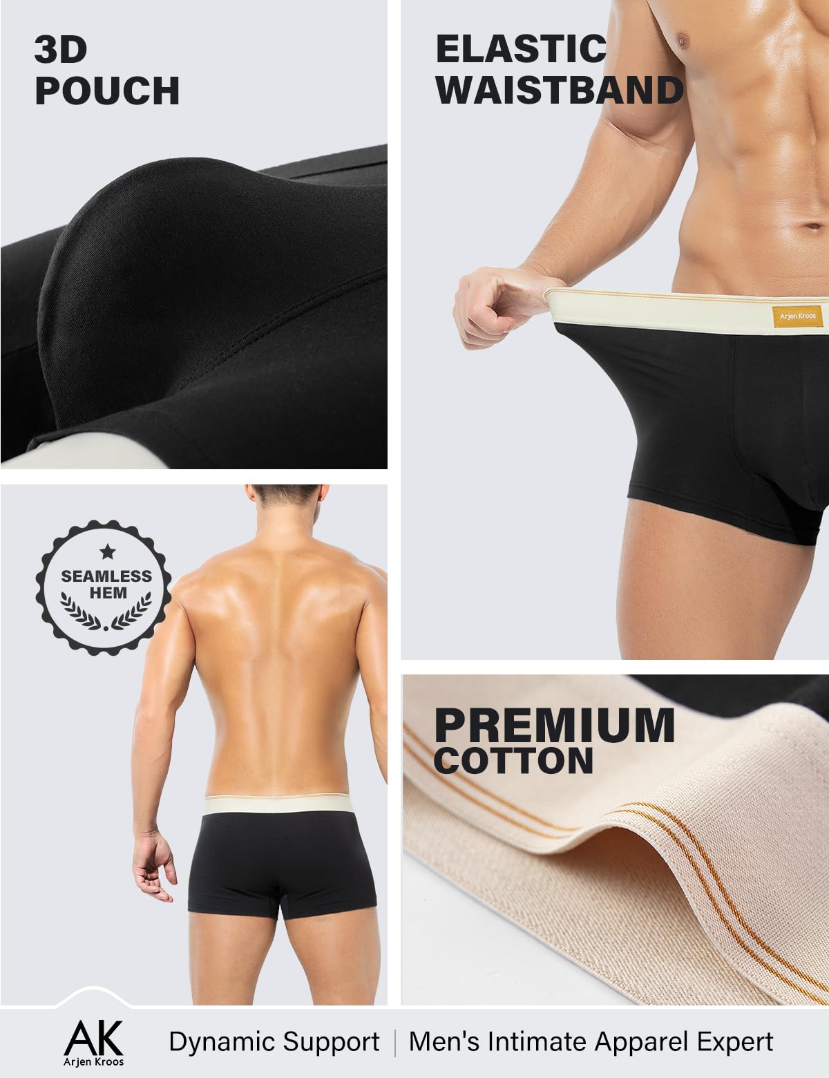 Arjen Kroos Boxers Homme Coton Lot de 4 Caleçon pour Homme sans Etiquette Slip sous-Vetêments Extensible (S - 2XL)