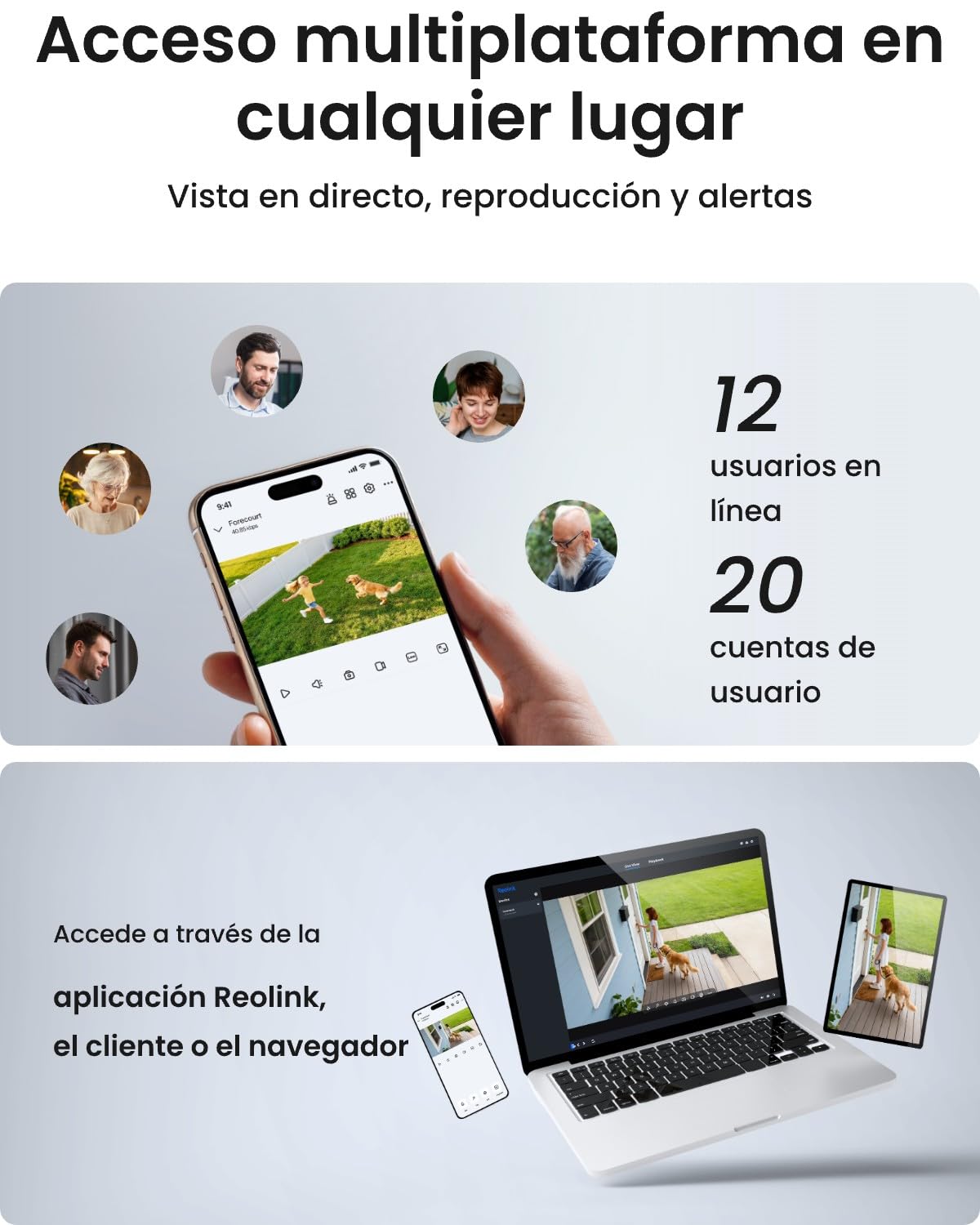 Sistema de seguridad 4K PoE, panorámica 355° e inclinación 50°, autoseguimiento, detección de persona/vehículo/animal, NVR 8CH HDD 2TB para uso interior/exterior, grabación 24/7, 4 cam 4K, RLK8-800PT4
