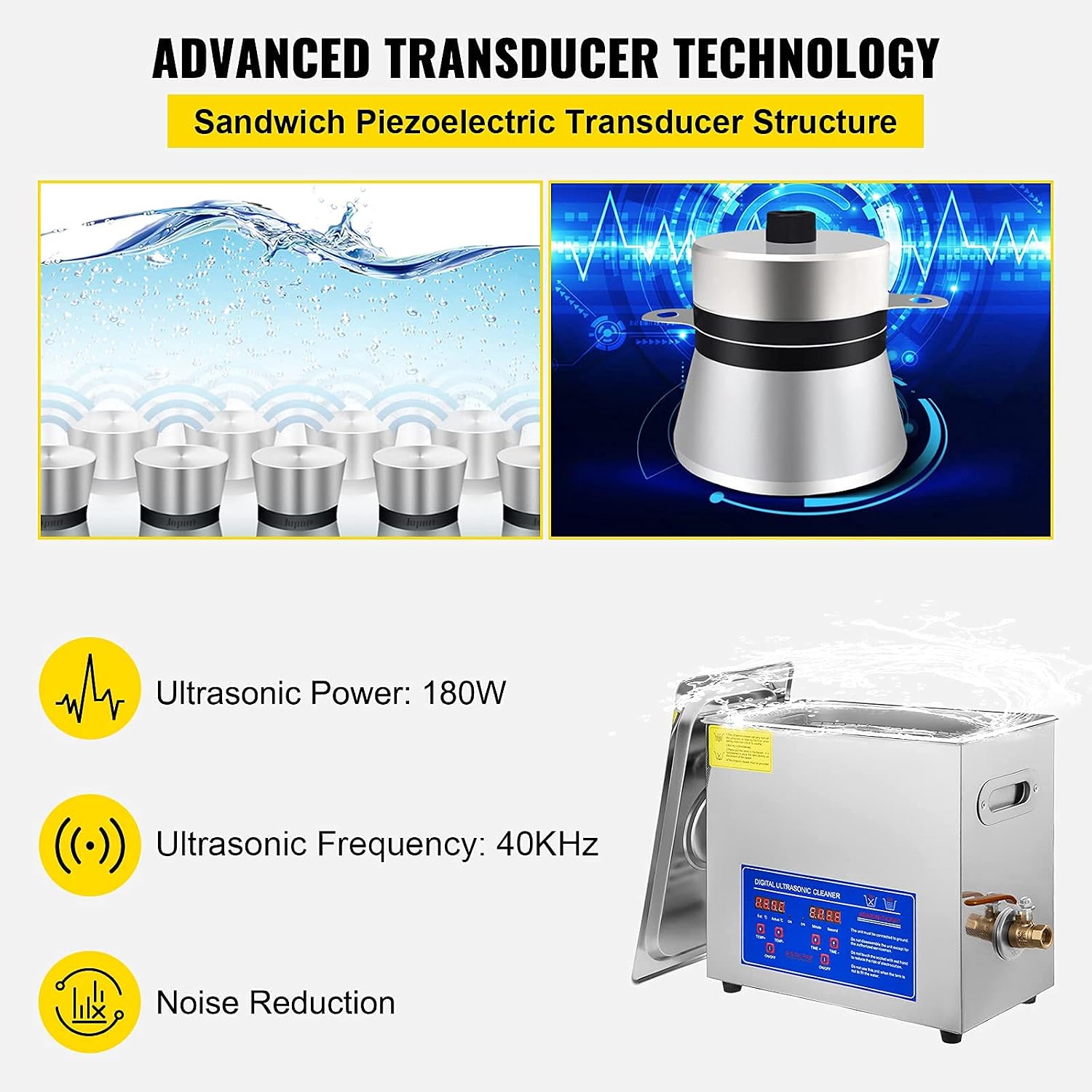 VEVOR Ultrasonic Cleaner with Digital Timer & Heater, Professional Ultra Sonic Jewelry Cleaner, Stainless Steel Heated Cleaning Machine for Glasses Watch Rings Small Parts Circuit Board (6L)