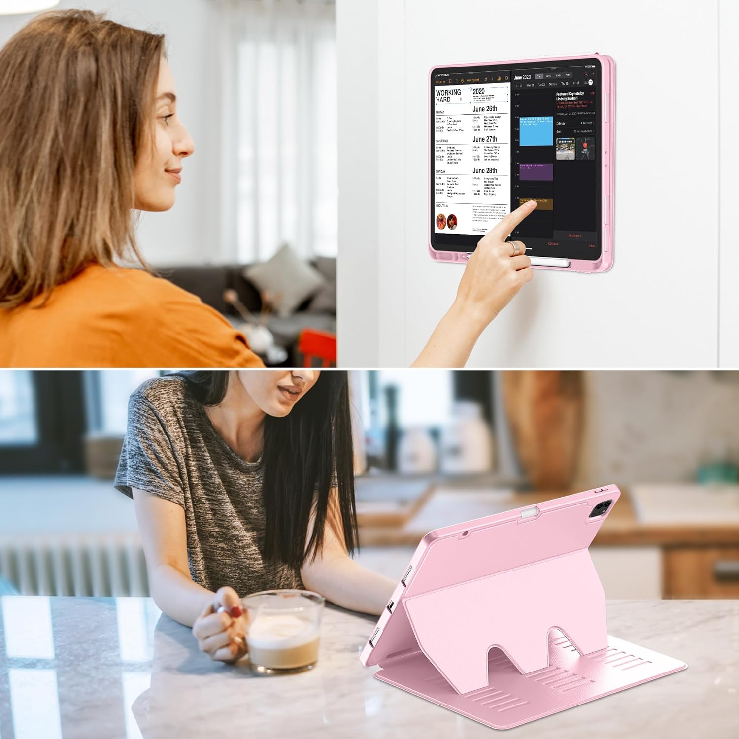 VIKESI Case for iPad Air 13 inch (M4) 2026 / (M3) 2025 / (M2) 2024,Multiple Angles Magnetic Stand Cover,Shockproof Soft Back,Pencil Holder,and Auto Sleep/Wake,Pink