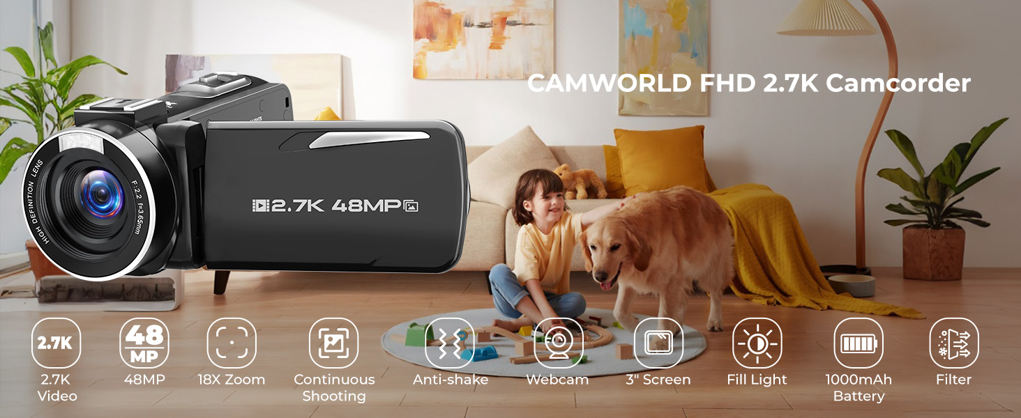 Amazon.com : Camcorder Video Camera 2.7K 48MP, Vlogging Camera for