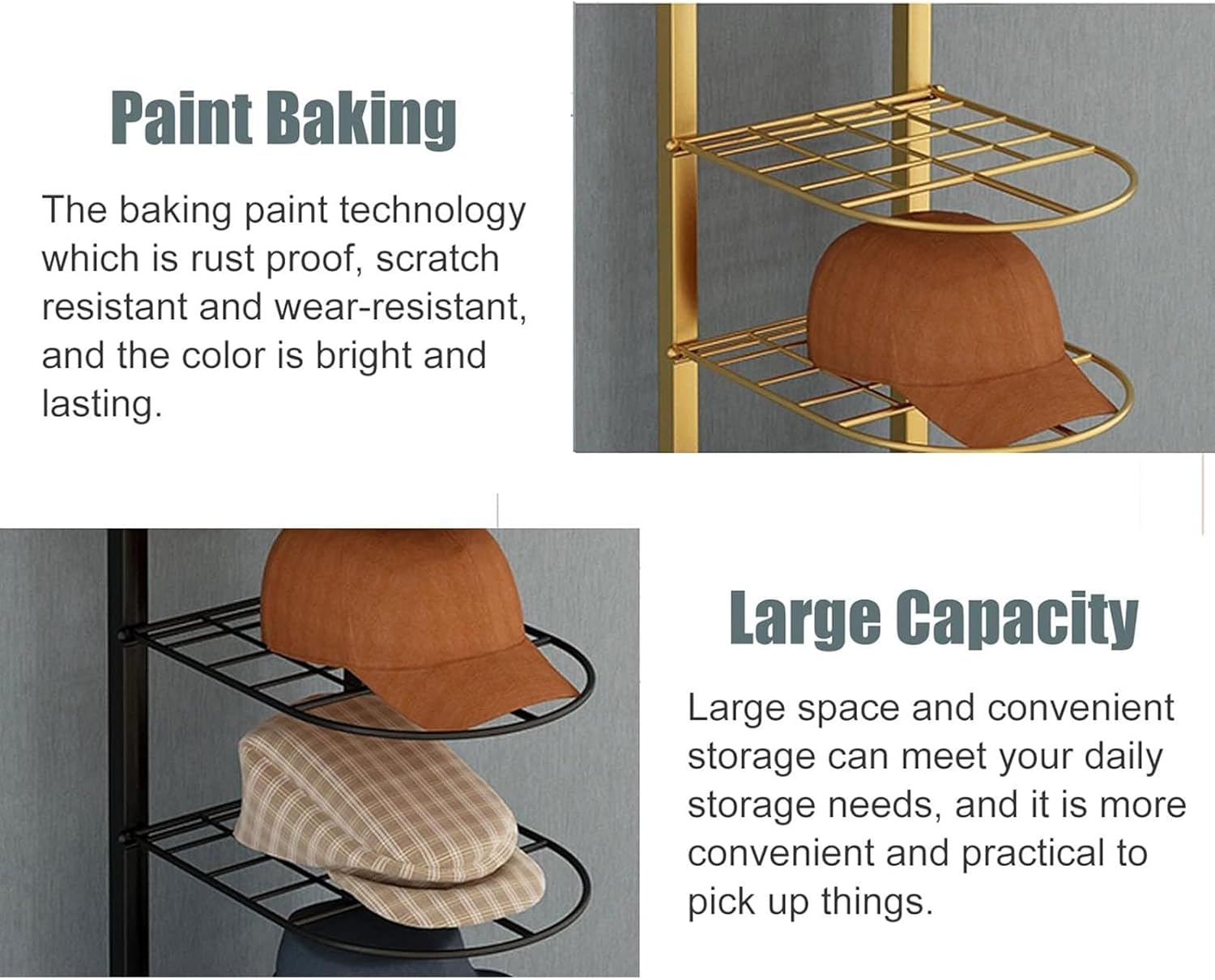 Hat Rack Stand Baseball Hat Holder Metal Hats Display Rack, Hat Rack Stand with Shelf for Multiple Hats, Modern Commercial Heavy Duty Hats Holder Organizer for Home Shop, Small Space